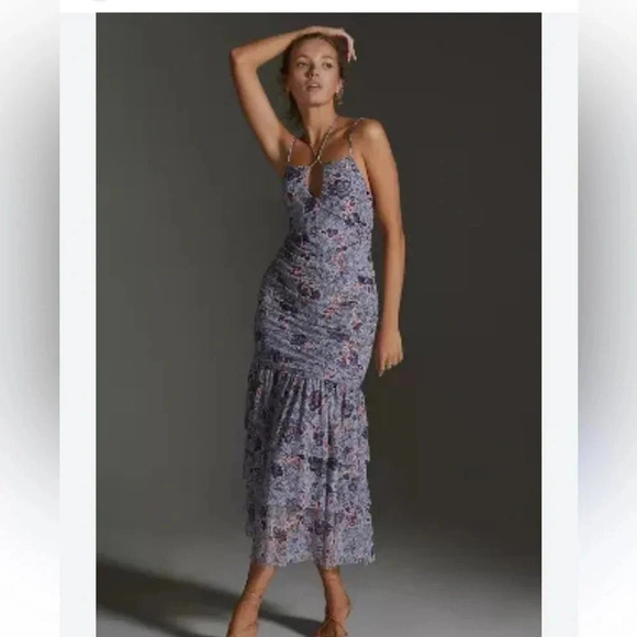 MISA Los Angeles Nicola Floral Mesh Halter Midi Dress Blue Size XS NWT - Picture 13 of 15